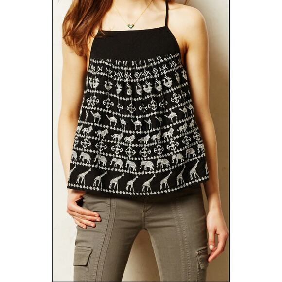 Anthropologie HD in Paris Savane Animal Embroidered Tank Top Medium Boho - Picture 1 of 5